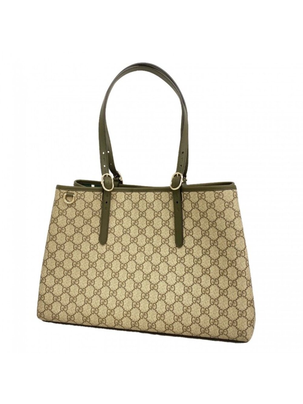 Gucci Tote GG Emblem Brown Moss Green Champagne Gold